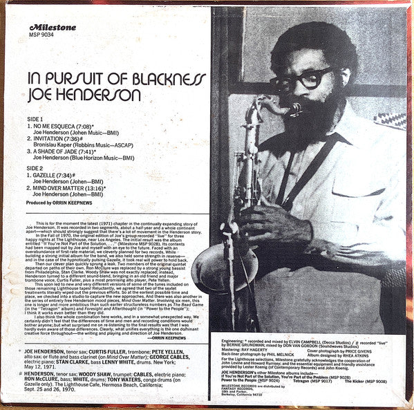 Joe Henderson : In Pursuit Of Blackness (LP, Album, RP)