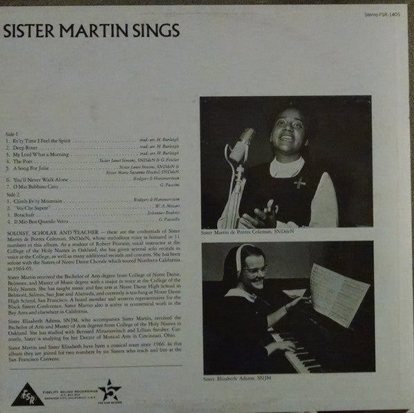 Sister Martin De Porres Coleman : Sister Martin Sings (LP)