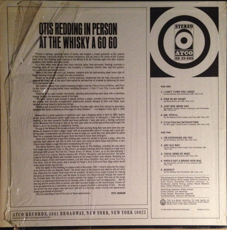 Otis Redding : In Person At The Whisky A Go Go (LP, Album, CT )