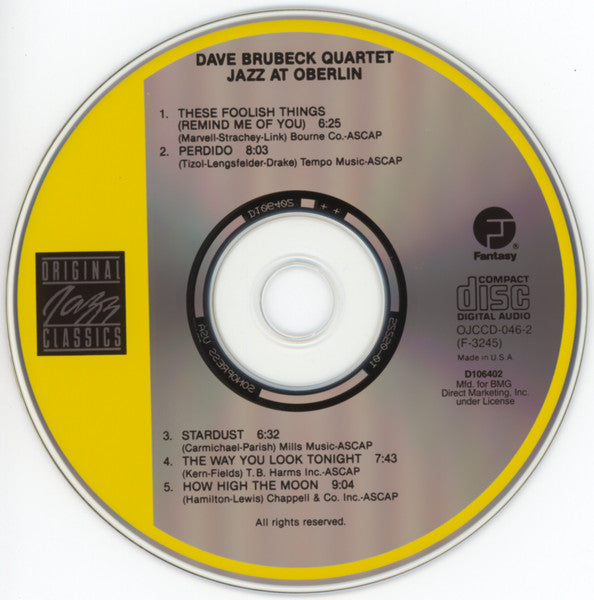 Dave Brubeck Quartet* : Jazz At Oberlin (CD, Album, Club, RE, RM)