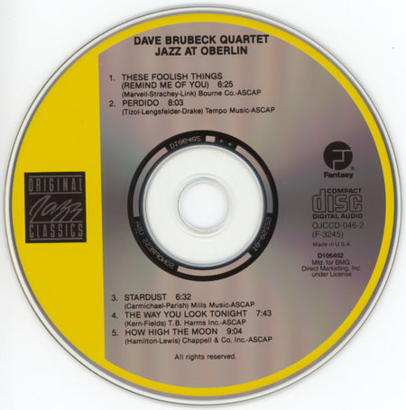 Dave Brubeck Quartet* : Jazz At Oberlin (CD, Album, Club, RE, RM)
