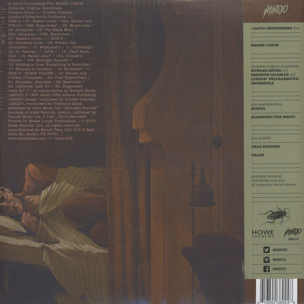 Howard Shore / Ornette Coleman / London Philharmonic Orchestra : Naked Lunch (Complete Original Soundtrack) (2xLP, Album, RM)