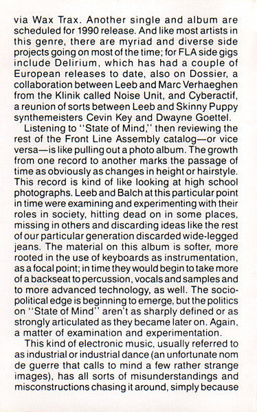 Frontline Assembly* : State Of Mind (Cass, Album, RE)