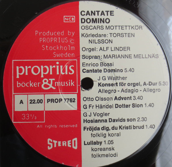 Oscars Motettkör, Torsten Nilsson, Alf Linder, Marianne Mellnäs : Cantate Domino (LP)