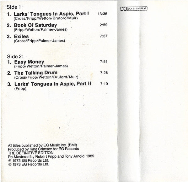 King Crimson : Larks' Tongues In Aspic (Cass, Album)