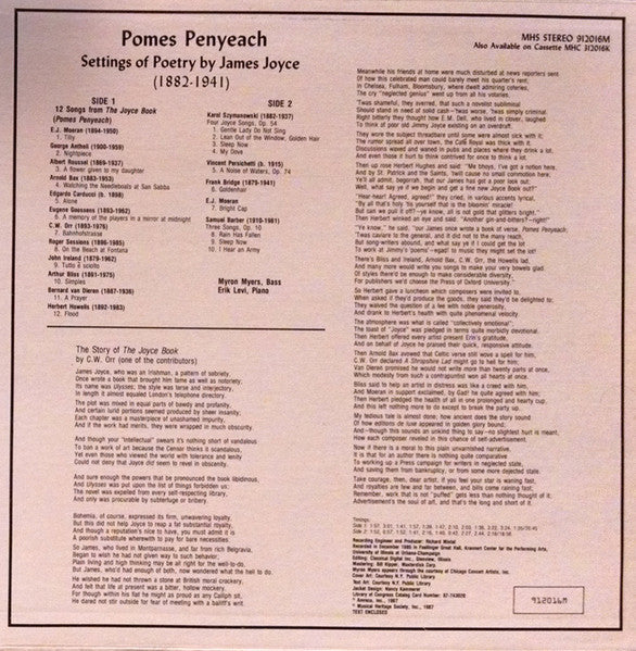 James Joyce, Myron Myers, Erik Levi : Pomes Penyeach: Settings Of Poetry By James Joyce (LP, Album)