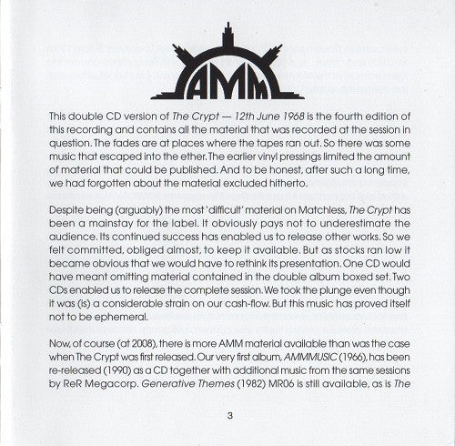 AMM : The Crypt - 12th June 1968 (2xCD, Album, RE)