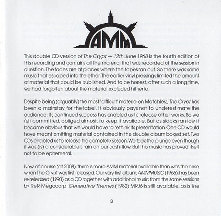 AMM : The Crypt - 12th June 1968 (2xCD, Album, RE)