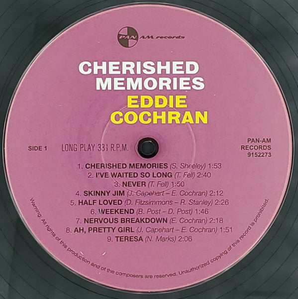 Eddie Cochran : Cherished Memories (LP, Album, Mono, Ltd, RE, 180)