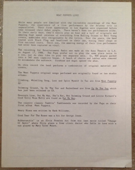 Meat Puppets : Special Forces Radio Concert (LP, Promo, Transcription, Non)