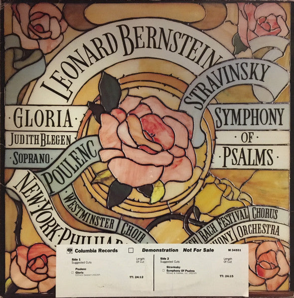Leonard Bernstein, New York Philharmonic, English Bach Festival Chorus, London Symphony Orchestra, Judith Blegen, Westminster Symphonic Choir : Poulenc: Gloria / Stravinsky: Symphony Of Psalms (LP, Promo)