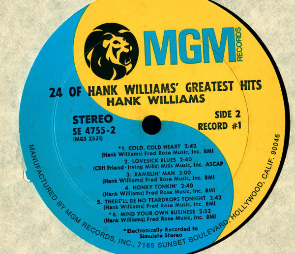Hank Williams : 24 Of Hank Williams' Greatest Hits (2xLP, Comp, Gat)