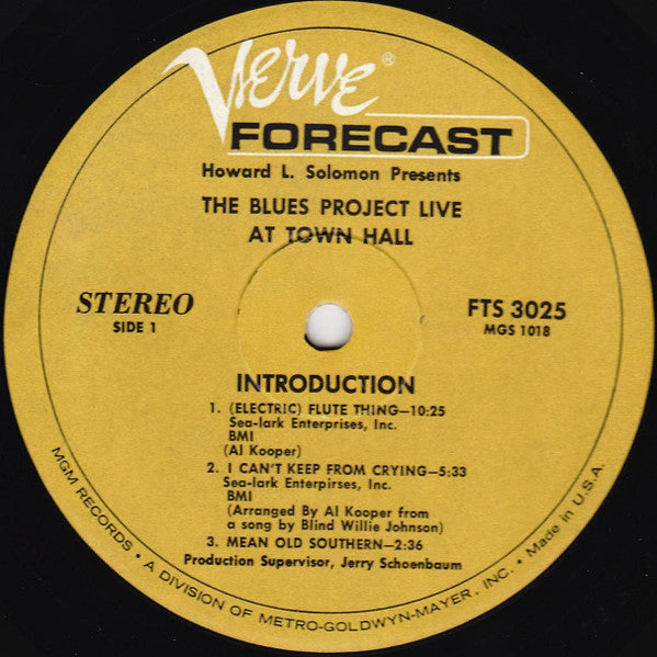 The Blues Project : Live At Town Hall (LP, Album, MGM)