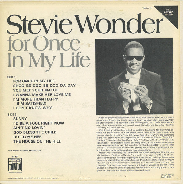 Stevie Wonder : For Once In My Life (LP, Album, RP, Ind)