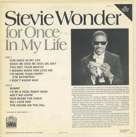 Stevie Wonder : For Once In My Life (LP, Album, RP, Ind)