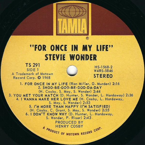 Stevie Wonder : For Once In My Life (LP, Album, RP, Ind)