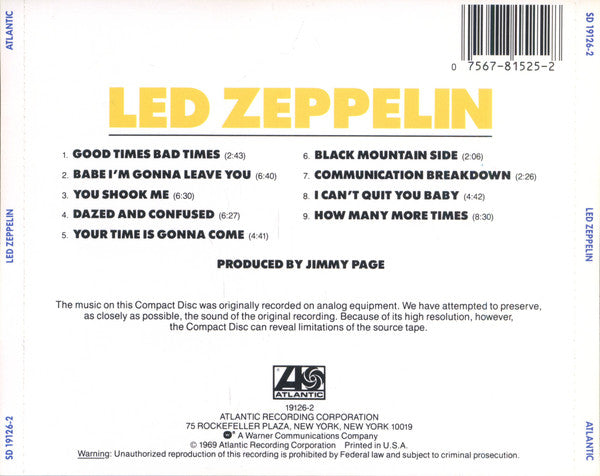 Led Zeppelin : Led Zeppelin (CD, Album, RE, Spe)