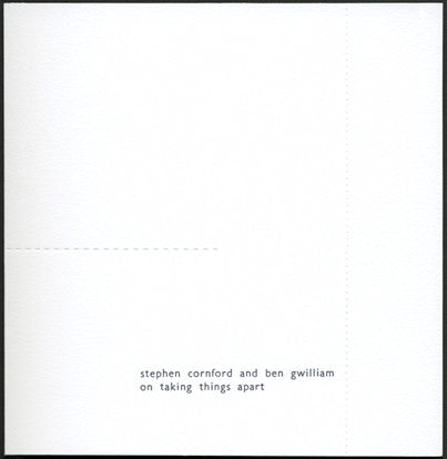 Stephen Cornford And Ben Gwilliam : On Taking Things Apart (CD, Album, Ltd, Num)