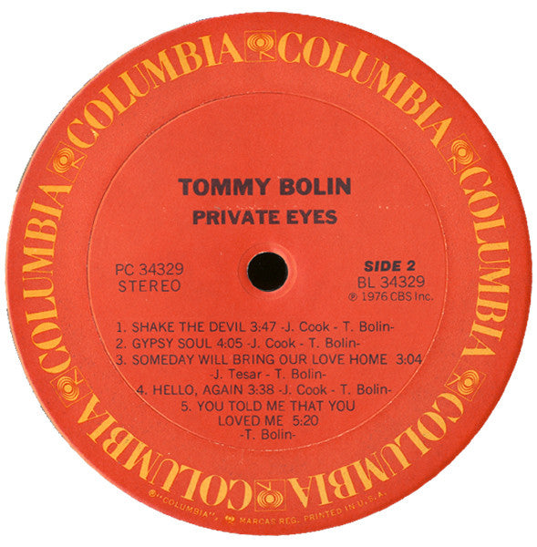 Tommy Bolin : Private Eyes (LP, Album, RE)