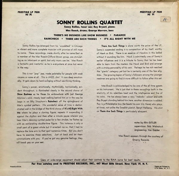 Sonny Rollins : Worktime (LP, Album, Mono, Gre)