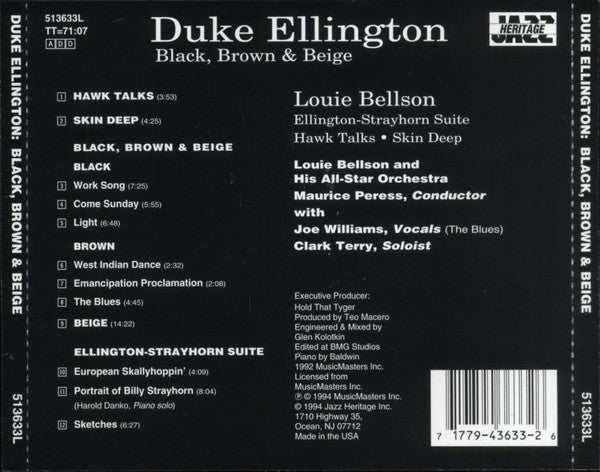 Louie Bellson & His All-Star Orchestra, Maurice Peress : Duke Ellington: Black, Brown & Beige (CD, Album, Club)