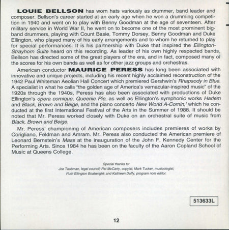 Louie Bellson & His All-Star Orchestra, Maurice Peress : Duke Ellington: Black, Brown & Beige (CD, Album, Club)