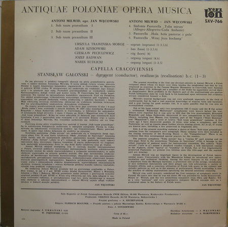 Antoni Milwid, Capella Cracoviensis , Dyr. Stanisław Gałoński : Sub Tuum Praesidium (LP, Album)