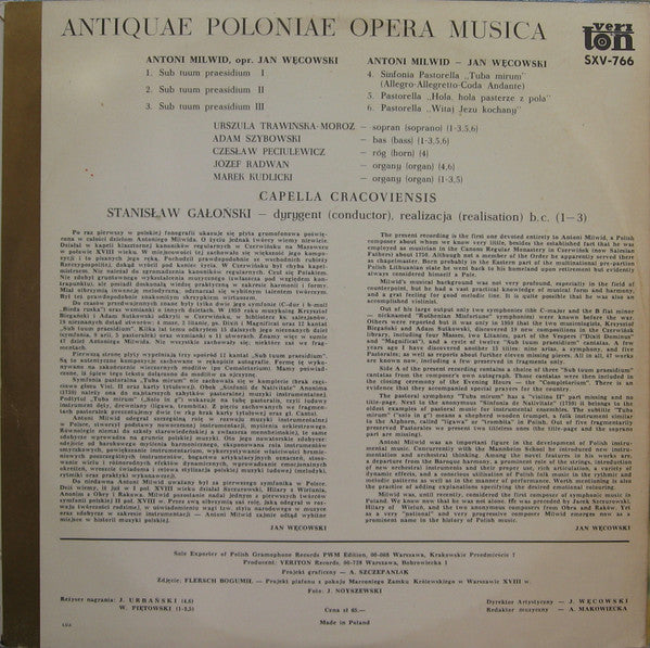 Antoni Milwid, Capella Cracoviensis , Dyr. Stanisław Gałoński : Sub Tuum Praesidium (LP, Album)