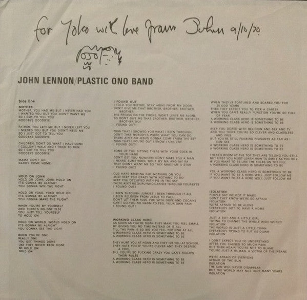 John Lennon & The Plastic Ono Band : John Lennon / Plastic Ono Band (LP, Album, Jac)