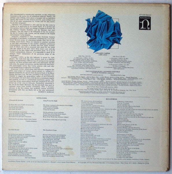 Edgard Varèse : Offrandes / Intégrales / Octandre / Ecuatorial (LP)