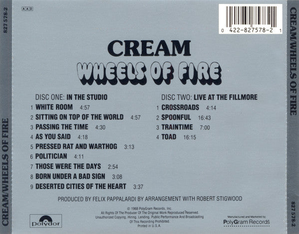 Cream (2) : Wheels Of Fire (2xCD, Album, RE)