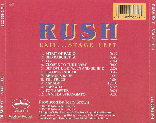 Rush : Exit...Stage Left (CD, Album)
