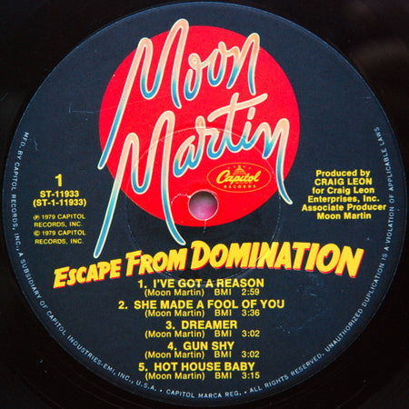 Moon Martin : Escape From Domination (LP, Album, Jac)
