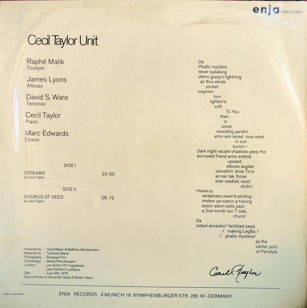 Cecil Taylor Unit* : Dark To Themselves (LP, Album)