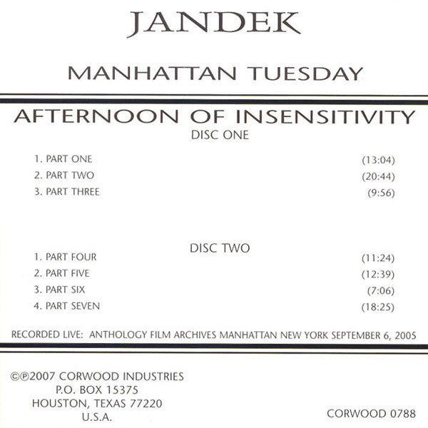 Jandek : Manhattan Tuesday (2xCD, Album)