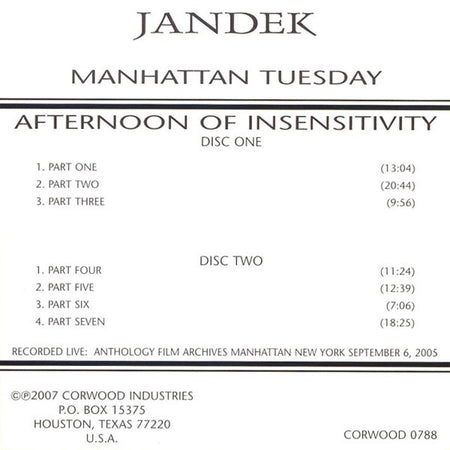 Jandek : Manhattan Tuesday (2xCD, Album)