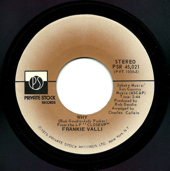 Frankie Valli : Swearin' To God  (7", Single, Styrene, PRC)