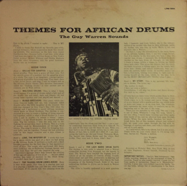The Guy Warren Sounds : Themes For African Drums (LP, Album, Mono)